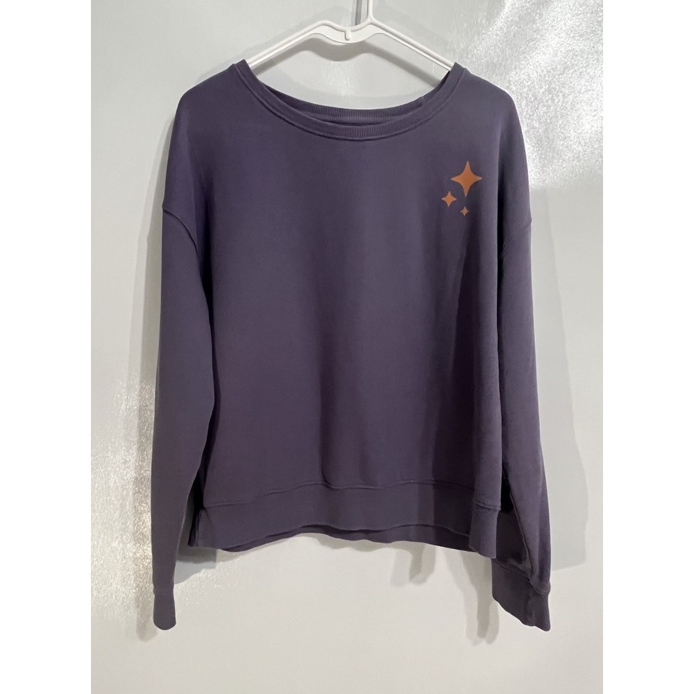Pact Sweatshirt Womens Large Purple Celestial Moon Star Organic Cotton Pullover